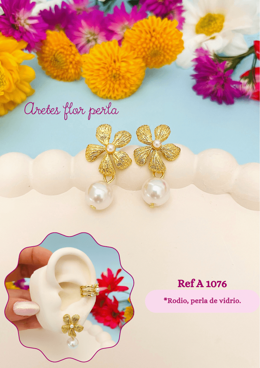 Aretes flor perla
